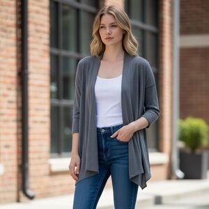 Eileen Fisher Fine Merino Wool Gray Long Cardigan Sweater NWT